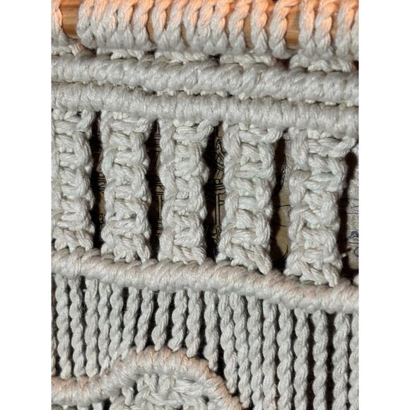 Handmade Macrame Wall Hanging Tapestry With Geometric Patterns & Fringe Beige Co - Picture 8 of 16